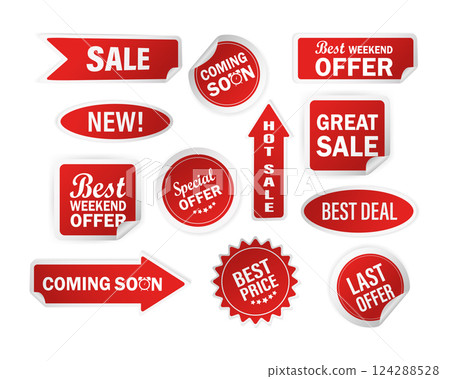 Modern red special sale, best and special offer and special discount stickers, great design for any purposes. Vector illustration. Modern red special sale, best and special offer and special discount stickers, great design for any purposes. Vector illustration. 124288528