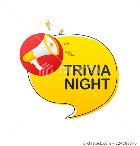 Trivia night megaphone on white background for flyer design. Vector illustration in flat style. 124288576