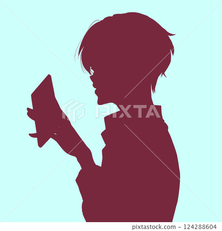 男人觸摸智慧型手機的輪廓 124288604
