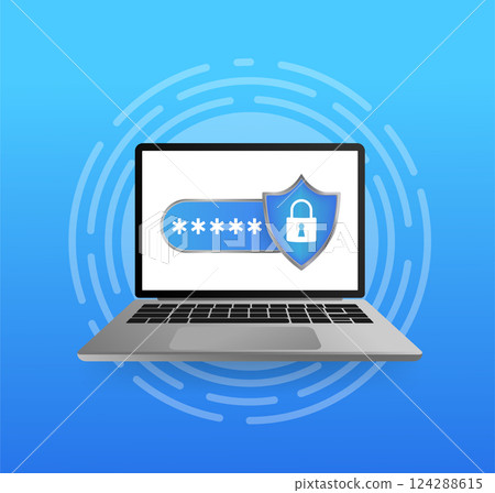 Password secure. Vector illustration, flat. Isometric vector illustration. Data secure. Icon for mobile app design. 124288615