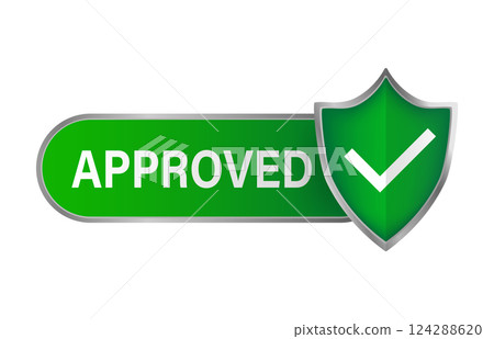 Modern flat icon with green approved shield. Isometric vector. Shield icon vector. Data secure. 124288620