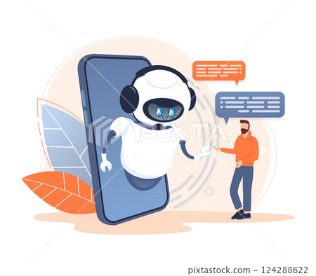 Flat chat bot for web design. Flat isometric vector illustration. Artificial intelligence 124288622