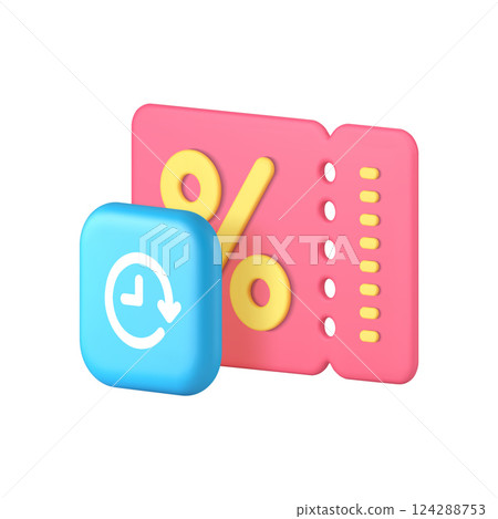 Shopping sale discount coupon voucher promo tag 3d icon realistic vector illustration Shopping sale discount coupon voucher promo tag 3d icon realistic vector illustration 124288753
