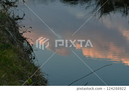 Clouds appearing on the surface of the water Clouds appearing on the surface of the water 124288922