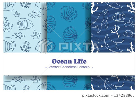 Oceans Seamless Pattern Design Featuring Ocean Decorative Elements in a Cartoon Flat Style Template Illustration 124288963