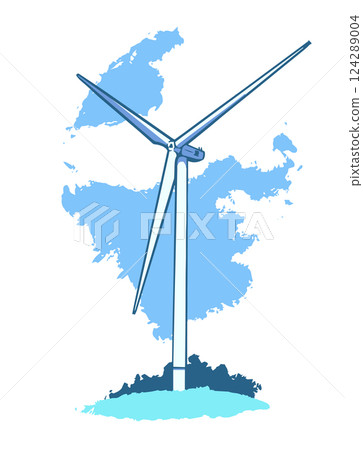 Stylized color illustration of wind turbine in Netherlands 124289004