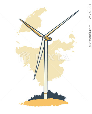 Stylized color illustration of wind turbine in Netherlands 124289005