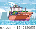 Color vector illustration of full commercial container ship from three quarter view 124289055