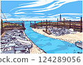 Vector illustration of harbor at low tide 124289056