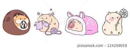 Cute kawaii hamsters set isolated on white 124289059