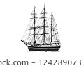 Illustration of old vessel sailing on water 124289073