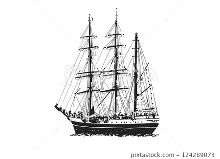 Illustration of old vessel sailing on water Illustration of old vessel sailing on water 124289073
