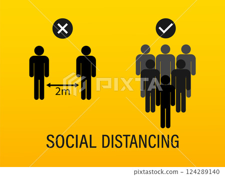 Flat illustration with social distance. Keep your distance. Corona virus icon. Vector art. Flat illustration with social distance. Keep your distance. Corona virus icon. Vector art. 124289140