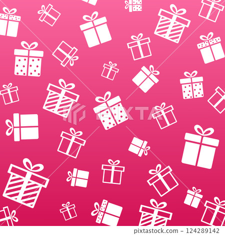 Seamless vector texture. Flat red birthday card. Flat vector design. Christmas holiday pattern. Background, wallpaper. Christmas print. 124289142