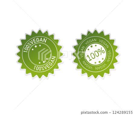 Green natural and vegan stickers set in flat style. Vector illustration. Green natural and vegan stickers set in flat style. Vector illustration. 124289155
