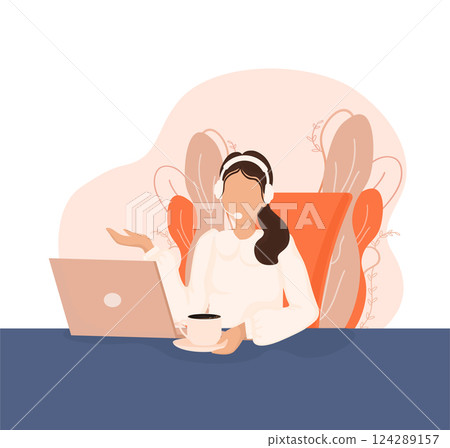 Live webcast in flat style with people. Listen to podcast. Flat illustration. Vector illustration. Live webcast in flat style with people. Listen to podcast. Flat illustration. Vector illustration. 124289157