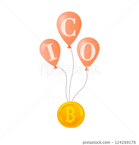 Initial coin offering, ICO Token production process vector illustration. Cryptocurrency trading desk, bitcoin futures, financial technology, blockchain ICO abstract metaphor. 124289178