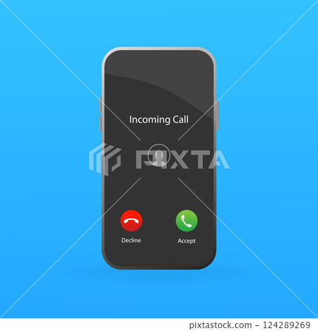 Incoming call in flat style. Perspective vector. Accept button, decline button. Black background. Vector flat design. Call screen mockup. Incoming call in flat style. Perspective vector. Accept button, decline button. Black background. Vector flat design. Call screen mockup. 124289269