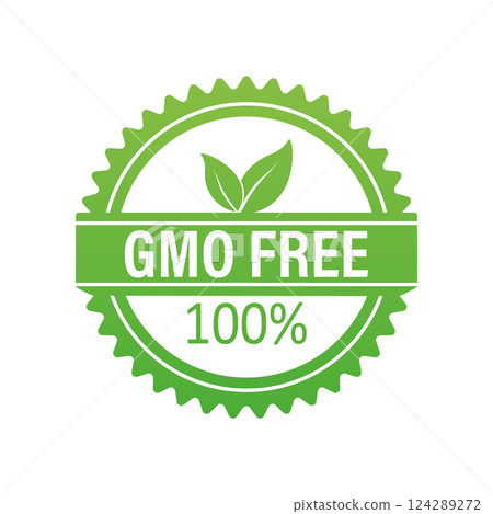 Gmo free sticker for packaging design. Retro packaging. Vector icon. Grunge background. 124289272