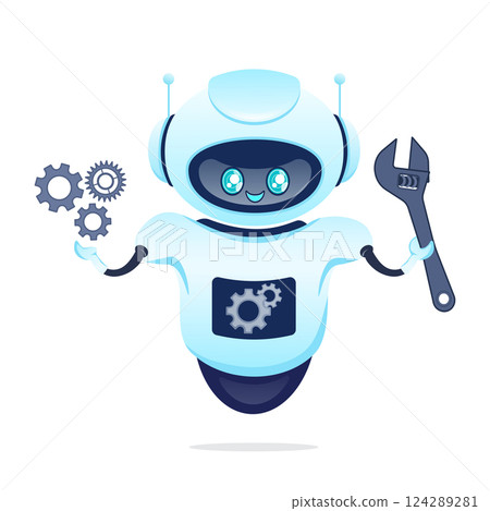 Settings bot in cartoon style. Marketing social media concept. Global social network 124289281