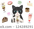 一組貓吃凍糕和糖果 124289291