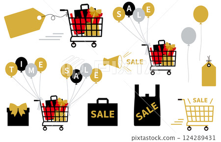 Sale decoration for stores and online shops. Bargain sale decoration. Promotional decoration for discounts and price reductions. Sale decoration for stores and online shops. Bargain sale decoration. Promotional decoration for discounts and price reductions. 124289431
