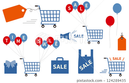 Sale decoration for stores and online shops. Bargain sale decoration. Promotional decoration for discounts and price reductions. 124289435