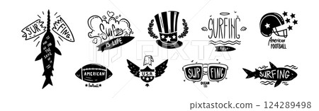 USA Logo Badges and Black Emblems of American Lifestyle Vector Set USA Logo Badges and Black Emblems of American Lifestyle Vector Set 124289498