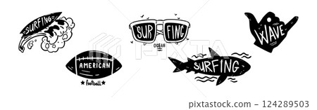 USA Logo Badges and Black Emblems of American Lifestyle Vector Set 124289503