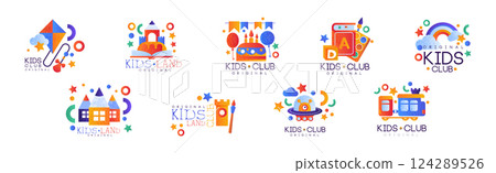 Kids Land and Club Original Logo Design for Kindergarten Vector Set Kids Land and Club Original Logo Design for Kindergarten Vector Set 124289526