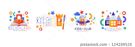 Kids Land and Club Original Logo Design for Kindergarten Vector Set Kids Land and Club Original Logo Design for Kindergarten Vector Set 124289528