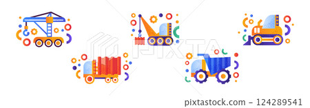 Construction Equipment and Heavy Machinery Flat Icon and Pictogram Vector Set Construction Equipment and Heavy Machinery Flat Icon and Pictogram Vector Set 124289541