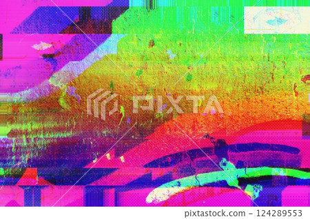 Acidic Glitch Effect with Neon Green, Pink, Orange for 90s, Y2K Vibes 124289553