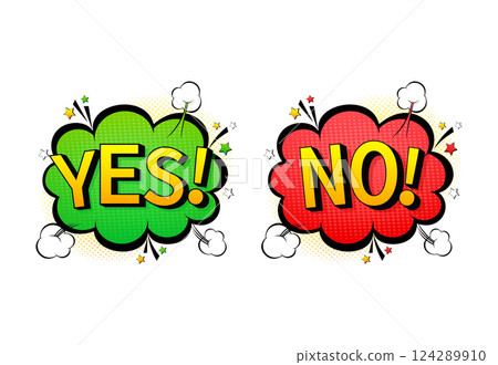 Yes and no sign illustration. Pop style. Cartoon icon on color backdrop. Vector background 124289910
