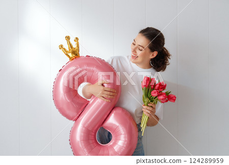 Woman is sleeping in her bedroom 124289959