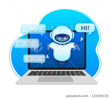 Flat chat bot for web design. Flat isometric vector illustration. Artificial intelligence Flat chat bot for web design. Flat isometric vector illustration. Artificial intelligence 124290138