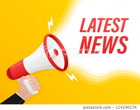 Latest news concept. Badge with megaphone icon.... - Stock Illustration ...