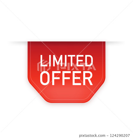 Red limited offer. Special offer badge. Big sale special offer. Red ribbon vector. Vector background. Store label. Vector illustration. 124290207