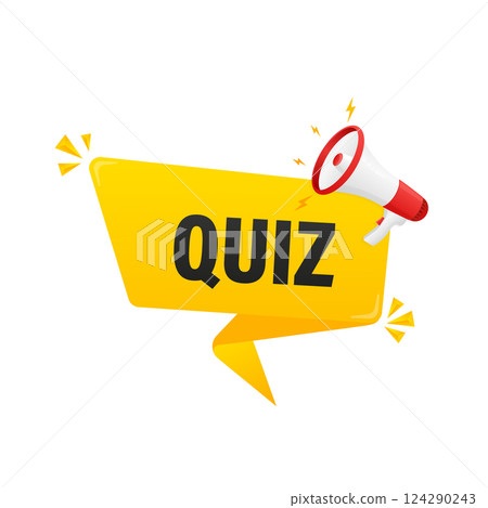 Quiz. Vector flat illustration with megaphone on white background. Quiz. Vector flat illustration with megaphone on white background. 124290243