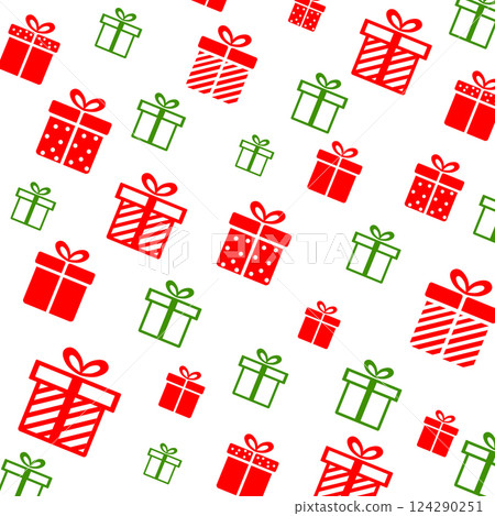 Seamless vector texture. Flat red birthday card. Flat vector design. Christmas holiday pattern. Background, wallpaper. Christmas print. Seamless vector texture. Flat red birthday card. Flat vector design. Christmas holiday pattern. Background, wallpaper. Christmas print. 124290251