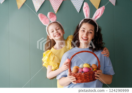 family preparing for Easter 124290999