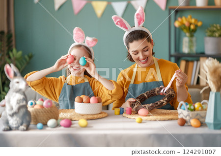family preparing for Easter 124291007