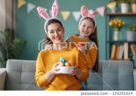family preparing for Easter 124291024