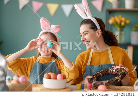 family preparing for Easter 124291031