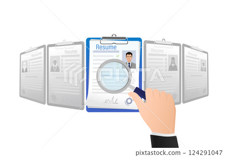 Resume, great design for any purposes. We are hiring concept. Vector illustration flat design. Online interview. Information icon vector. 124291047