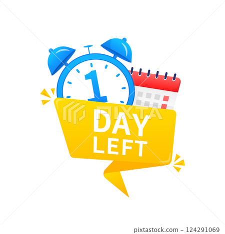 1 days left. Timer with calendar icon on a white background. Vector stock illustration. 124291069