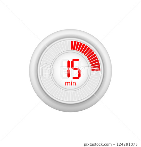 Icon of a timer with 15 minutes on the white background. Vector illustration. 124291073