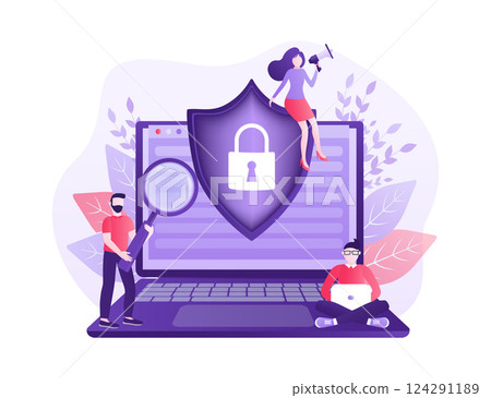 Network security antivirus vpn privacy. User icon vector. Data protection. Data secure. Icon for concept design. Isometric vector. Personal protection. 124291189