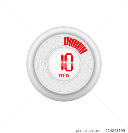 Icon of a timer with 10 minutes on the white background. Vector illustration. 124291199