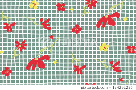 格紋背景上的花卉圖案 124291255
